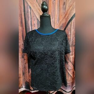 Style & Co. Petite (XL) Lace Style Blue Neck Trim Zip Back Short Sleeve …